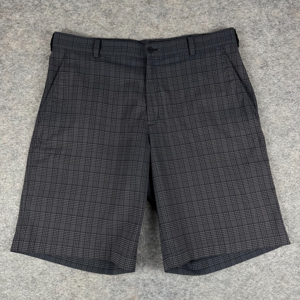 Nike Golf Dri Fit Shorts 11" Plaid Pockets Black Gray Mens 36